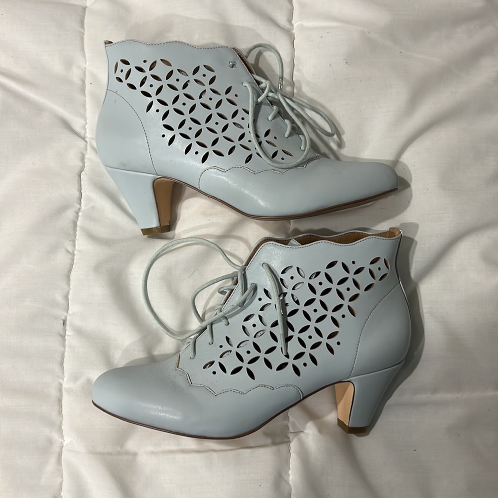 Step up in these Pale blue Rockabilly boots by Chelsea Crew